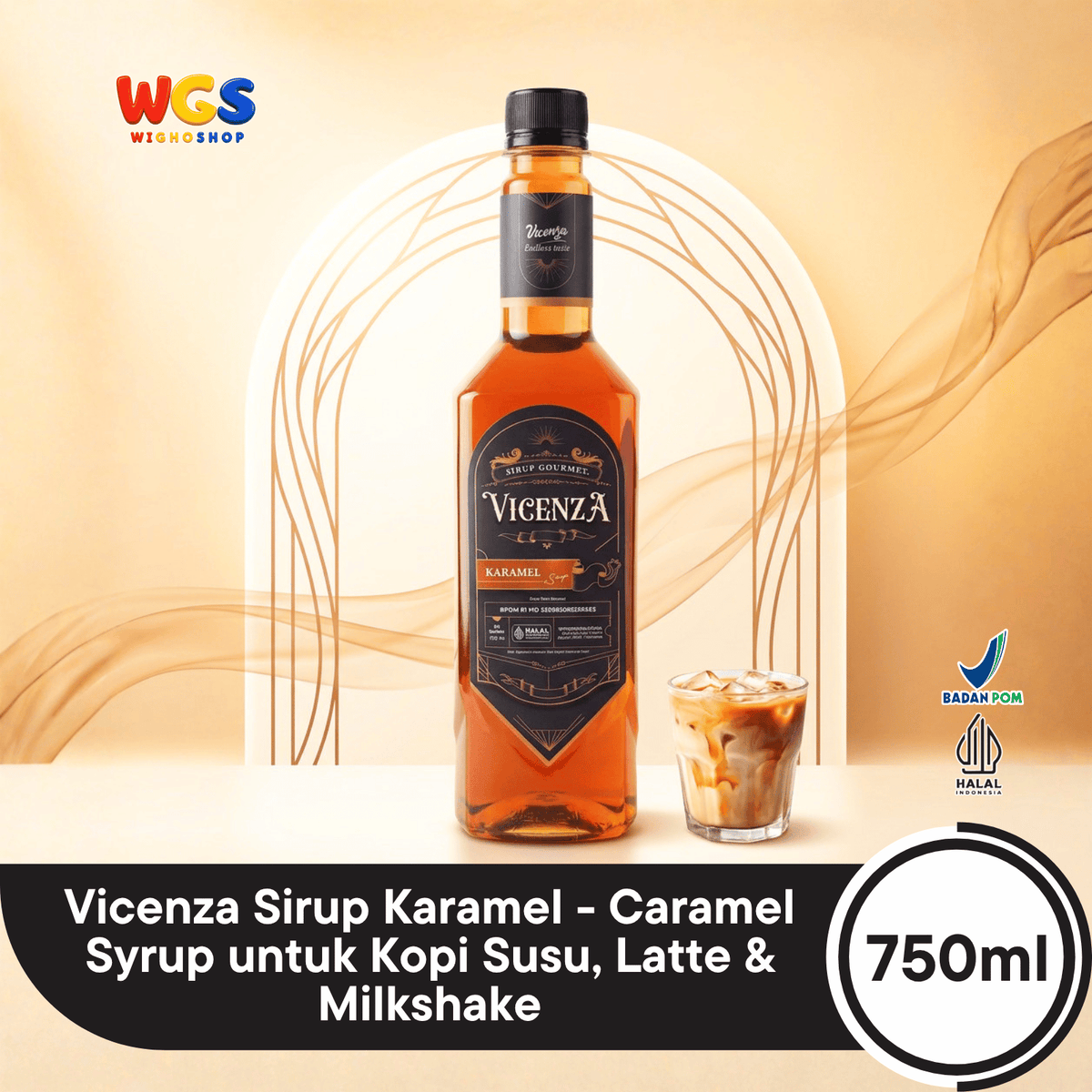 Vicenza Sirup Karamel 750ml - Caramel Syrup untuk Kopi Susu, Latte & Milkshake
