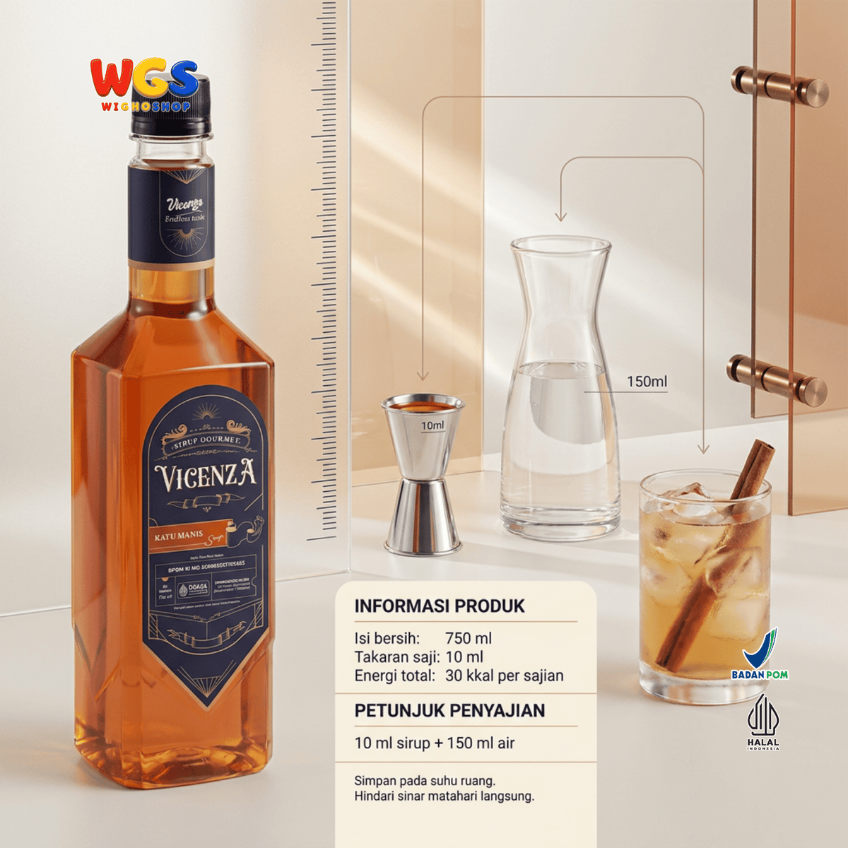 Vicenza Sirup Kayu Manis 750ml - Cinnamon Syrup untuk Kopi, Latte, Teh & Mocktail