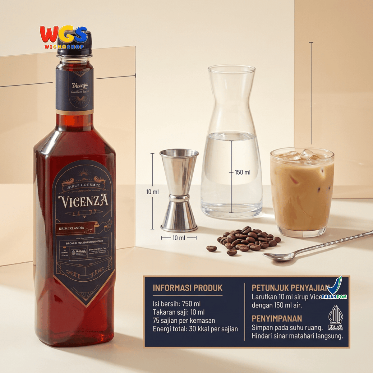 Vicenza Sirup Krim Irlandia 750ml - Irish Cream Syrup untuk Kopi, Latte & Milkshake