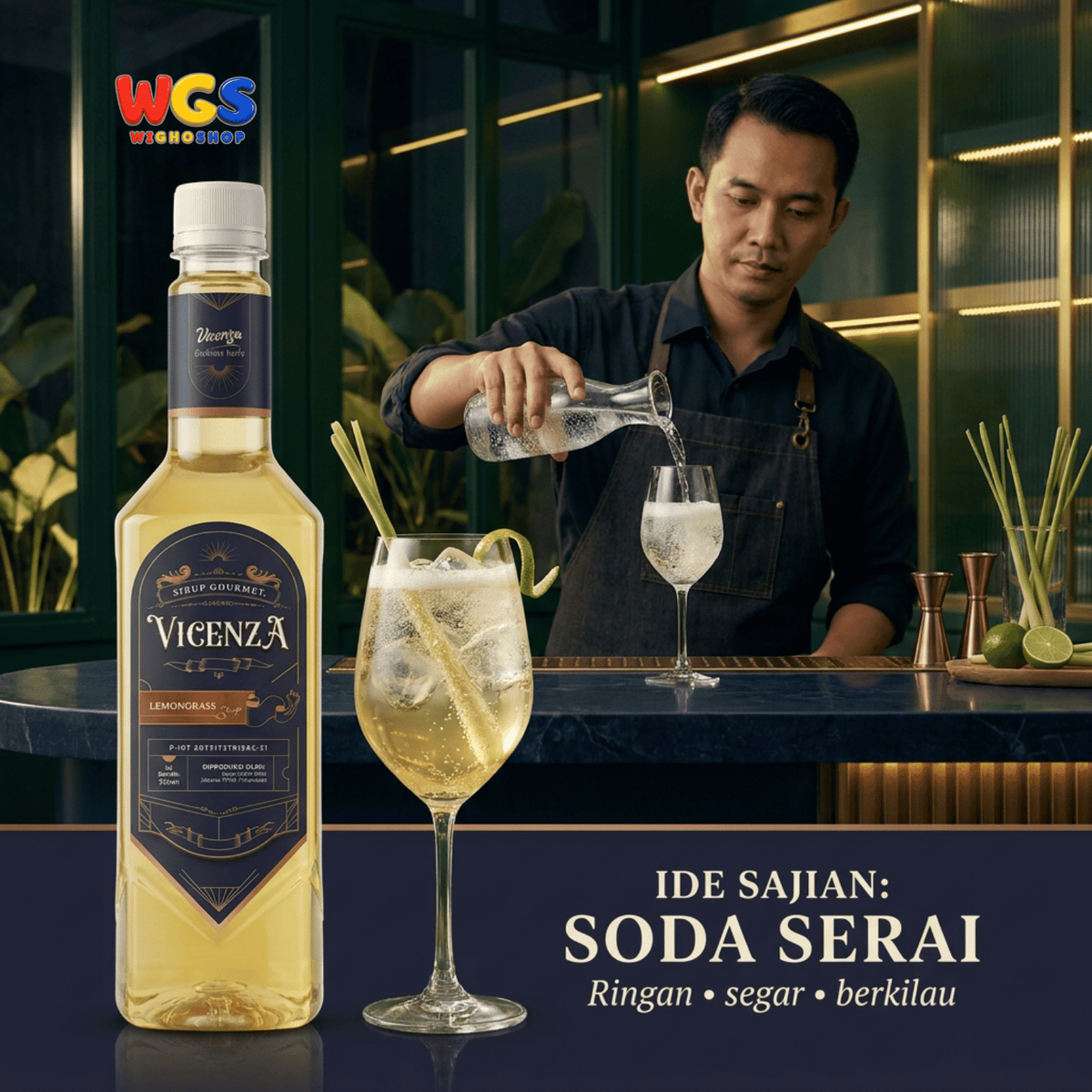 Vicenza Sirup Lemongrass Serai 750ml - Lemongrass Syrup untuk Teh, Soda & Mocktail