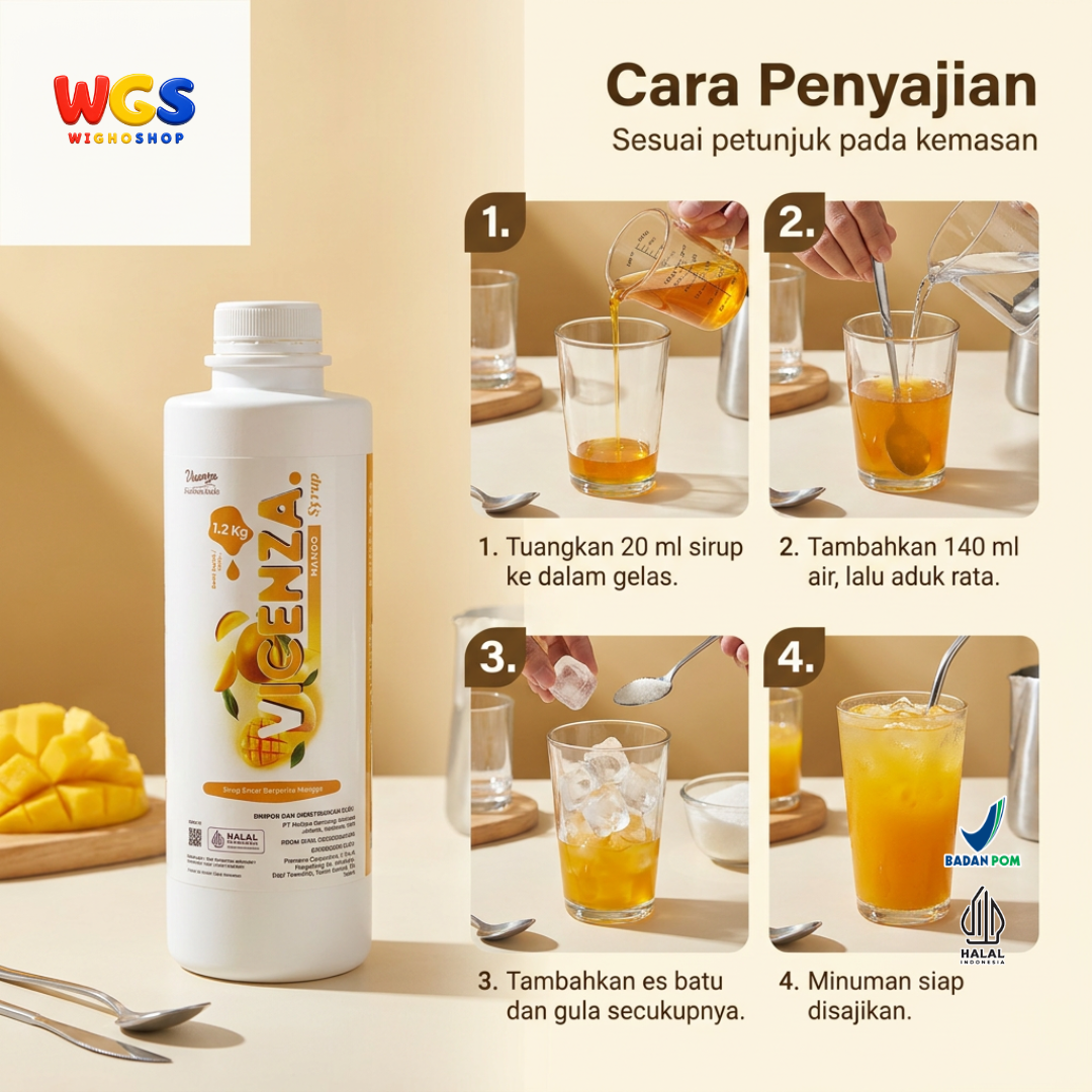 Vicenza Sirup Mangga 1.2kg - Mango Syrup untuk Mango Tea, Mocktail & Smoothie