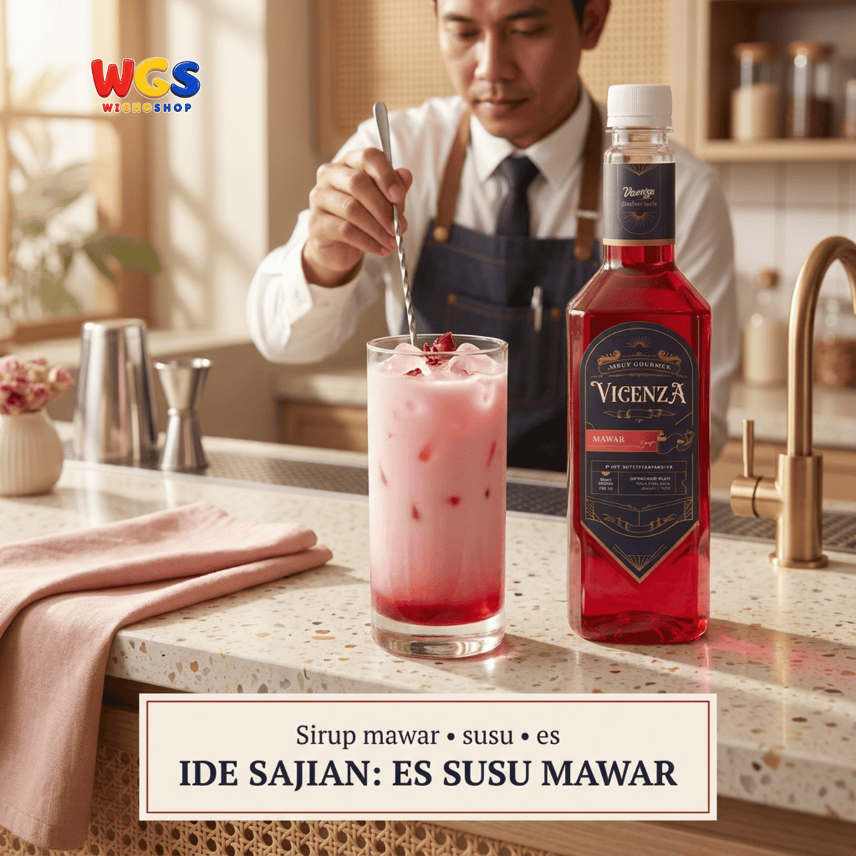 Vicenza Sirup Mawar 750ml - Rose Syrup untuk Es Susu, Es Buah, Teh & Mocktail