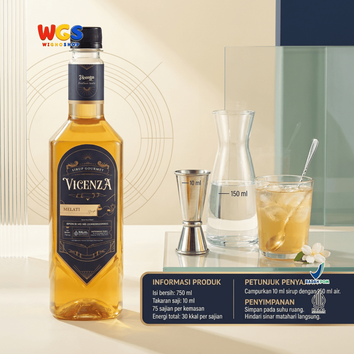 Vicenza Sirup Melati 750ml - Jasmine Syrup untuk Es Teh, Milk Tea, Matcha & Mocktail