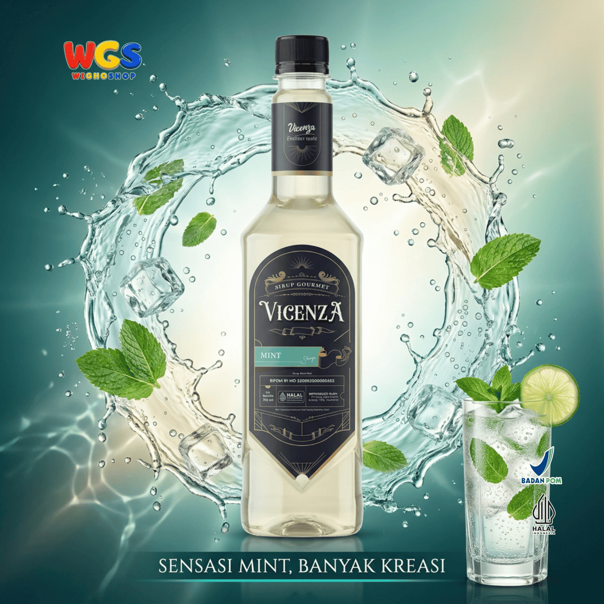 Vicenza Sirup Mint 750ml - Mint Syrup untuk Mocktail Mojito, Lemon Tea, Kopi & Soda