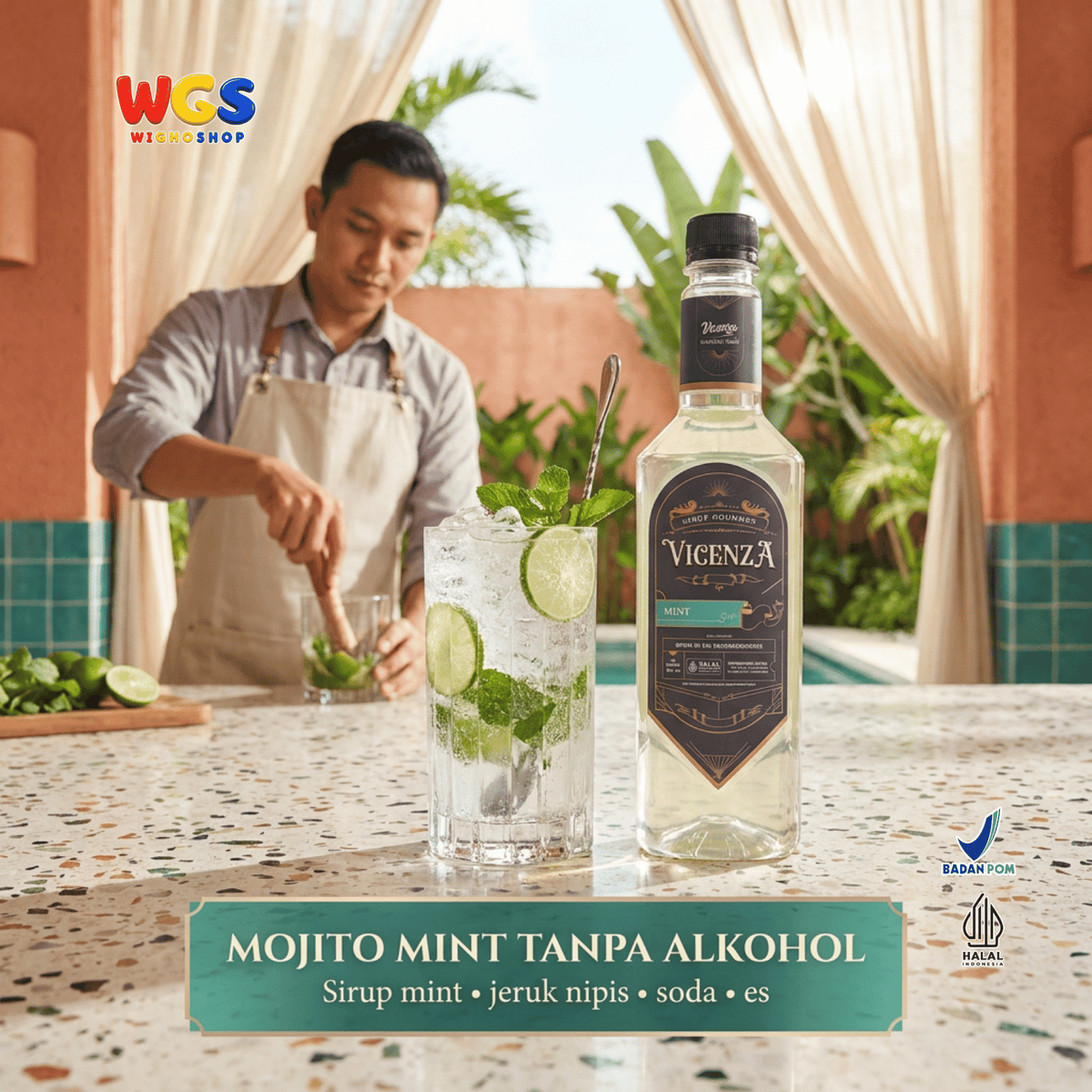 Vicenza Sirup Mint 750ml - Mint Syrup untuk Mocktail Mojito, Lemon Tea, Kopi & Soda