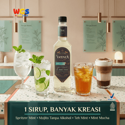 Vicenza Sirup Mint 750ml - Mint Syrup untuk Mocktail Mojito, Lemon Tea, Kopi & Soda