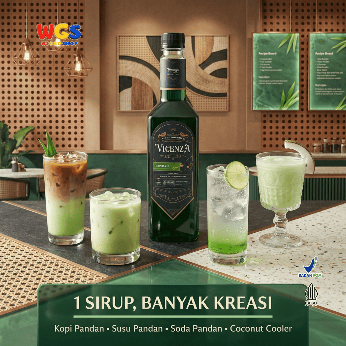 Vicenza Sirup Pandan 750ml - Pandan Syrup untuk Kopi Susu, Latte, Es Kelapa & Dessert