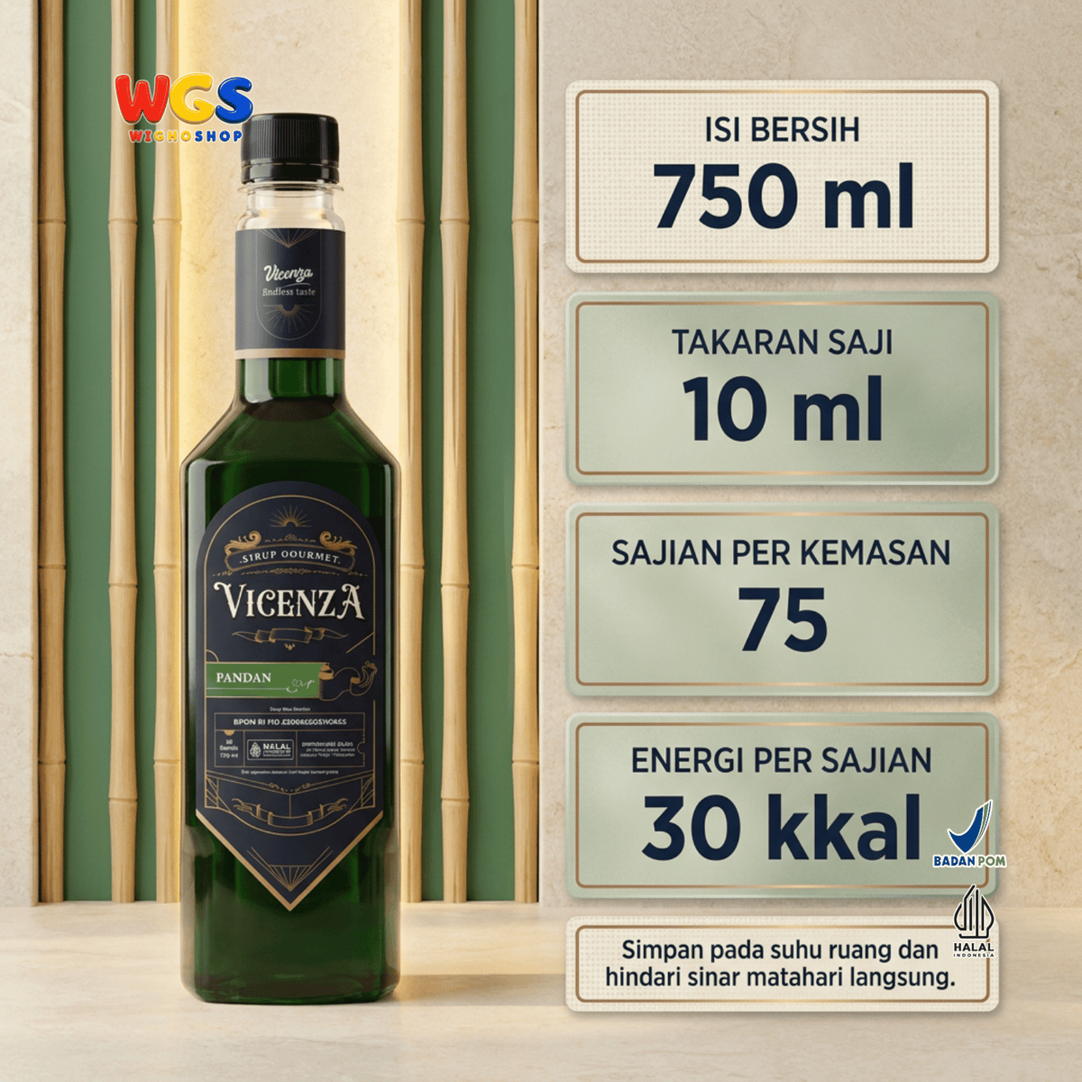 Vicenza Sirup Pandan 750ml - Pandan Syrup untuk Kopi Susu, Latte, Es Kelapa & Dessert
