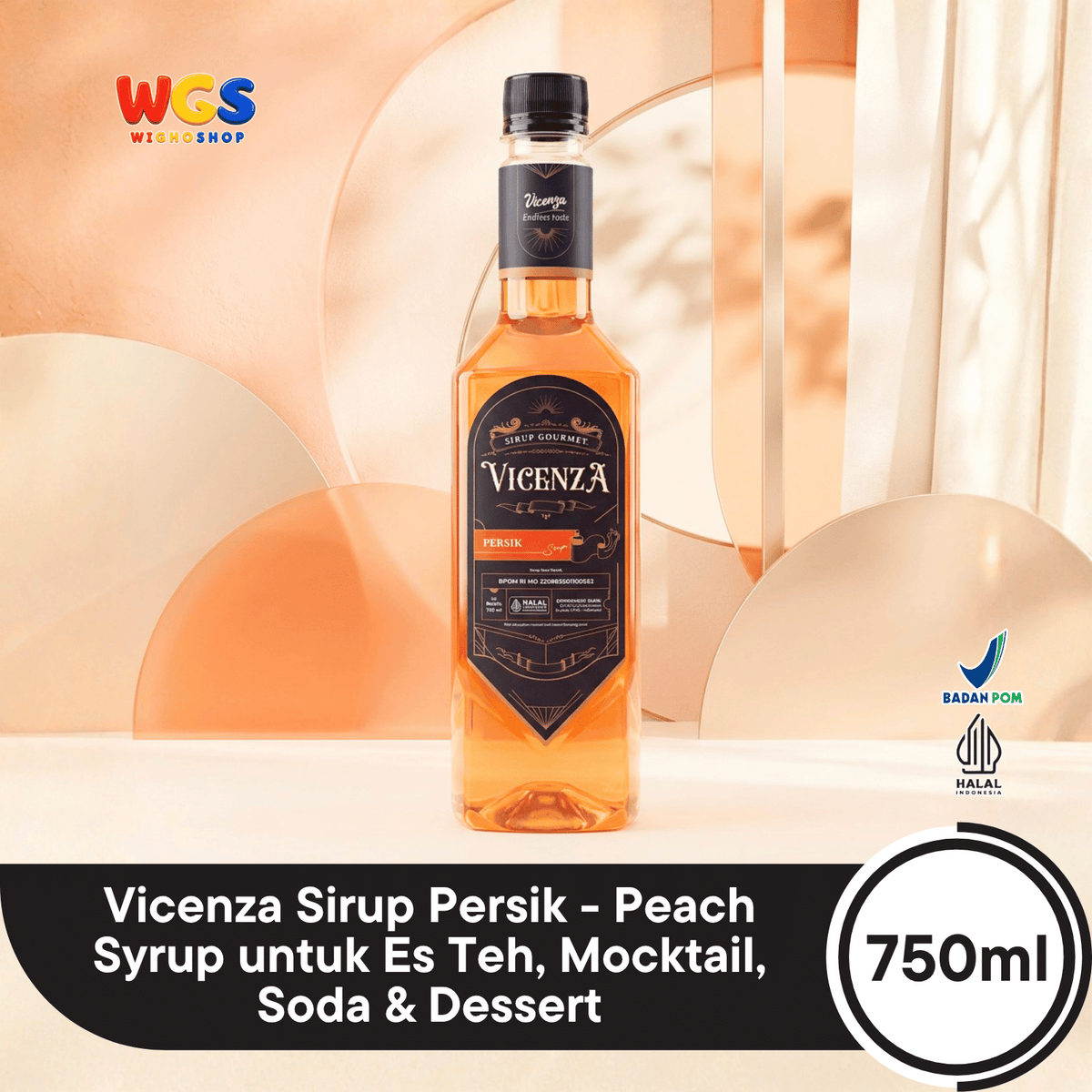 Vicenza Sirup Persik 750ml - Peach Syrup untuk Es Teh, Mocktail, Soda & Dessert