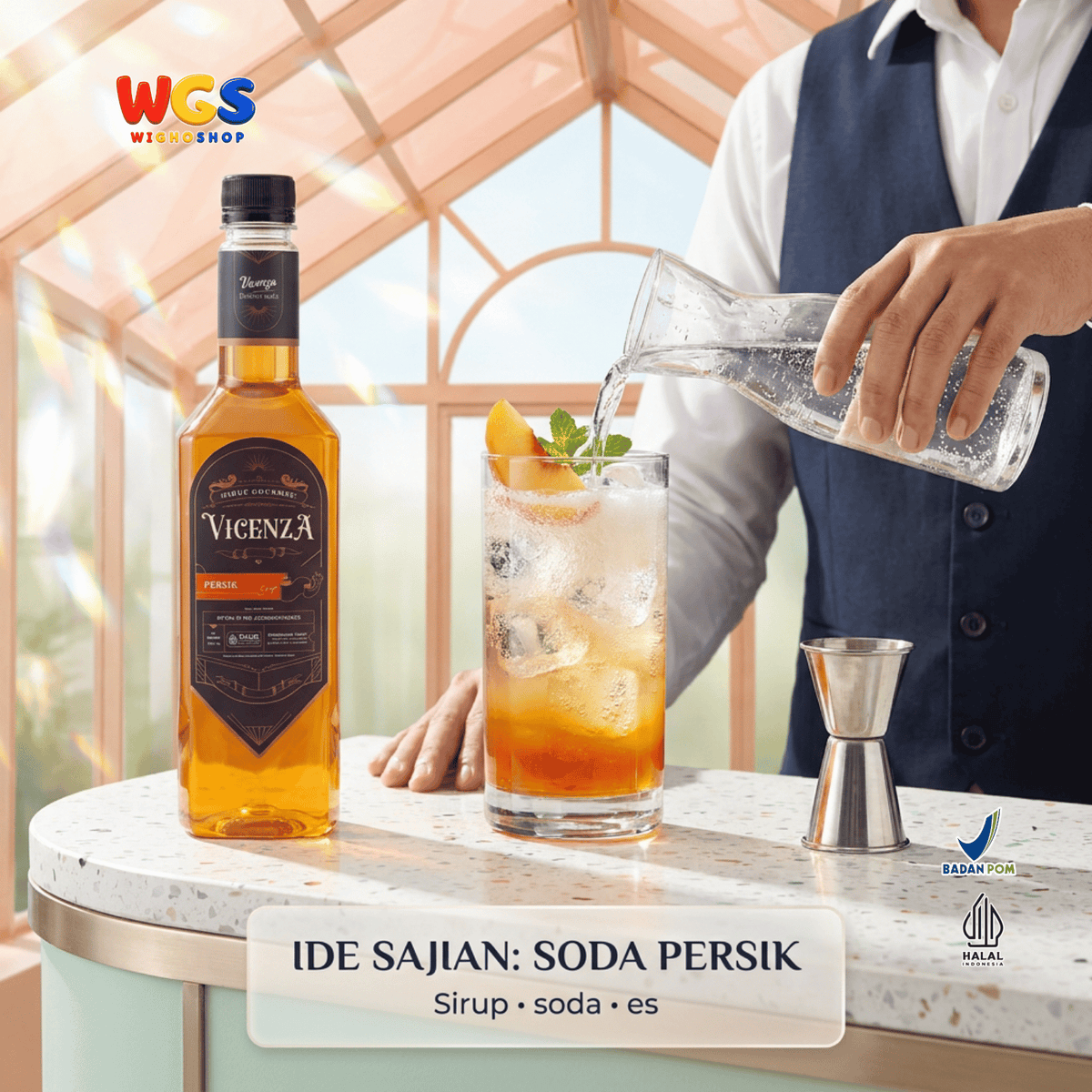 Vicenza Sirup Persik 750ml - Peach Syrup untuk Es Teh, Mocktail, Soda & Dessert