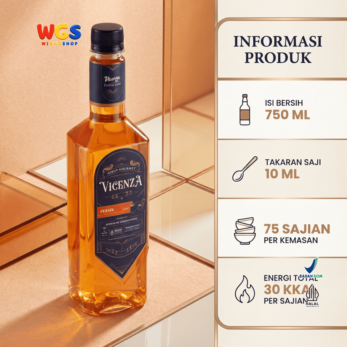 Vicenza Sirup Persik 750ml - Peach Syrup untuk Es Teh, Mocktail, Soda & Dessert