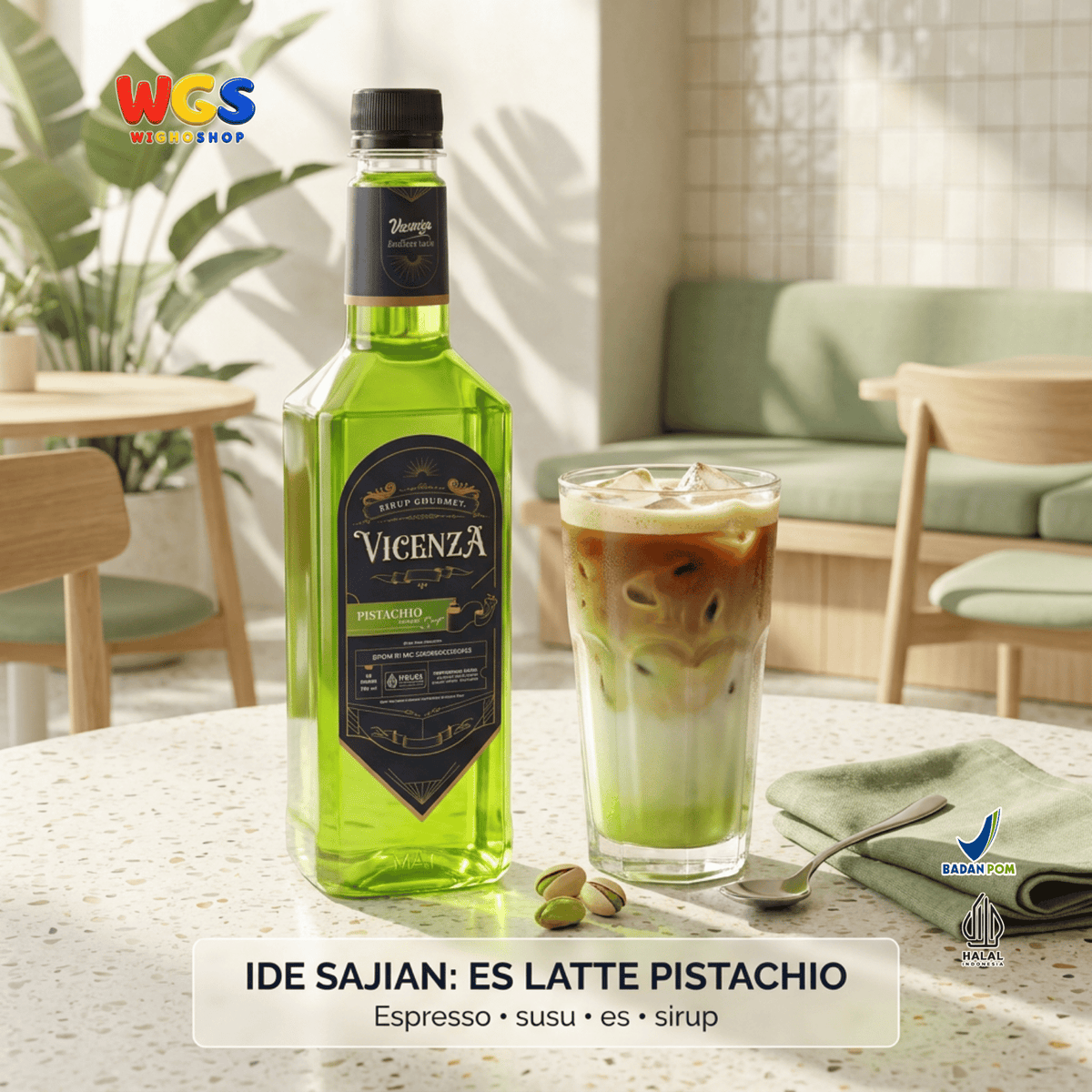 Vicenza Sirup Pistachio 750ml - Pistachio Syrup untuk Kopi Susu, Matcha Latte & Milkshake