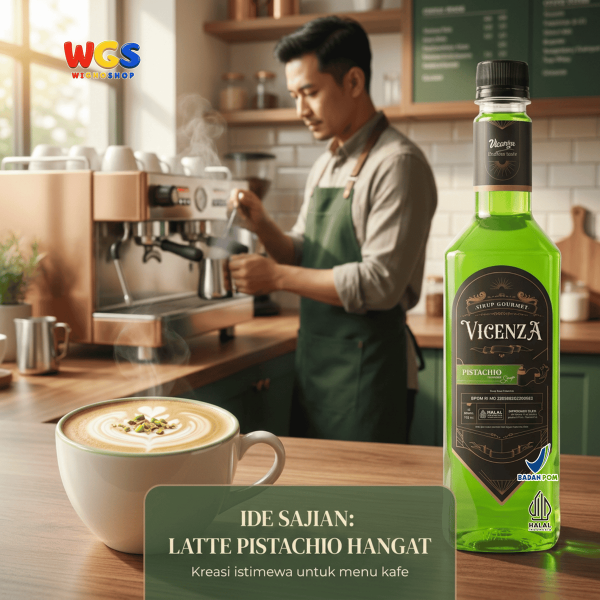 Vicenza Sirup Pistachio 750ml - Pistachio Syrup untuk Kopi Susu, Matcha Latte & Milkshake