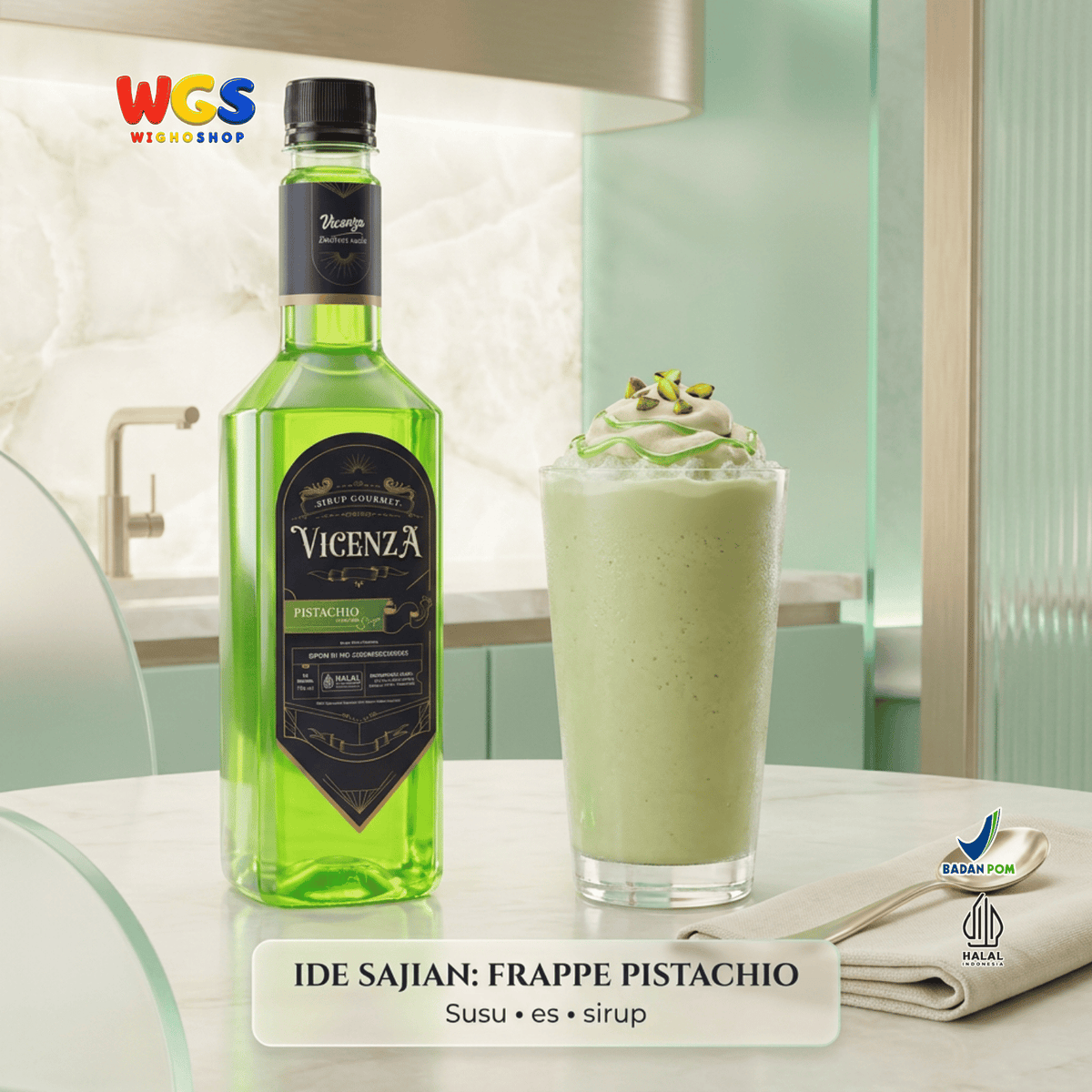 Vicenza Sirup Pistachio 750ml - Pistachio Syrup untuk Kopi Susu, Matcha Latte & Milkshake