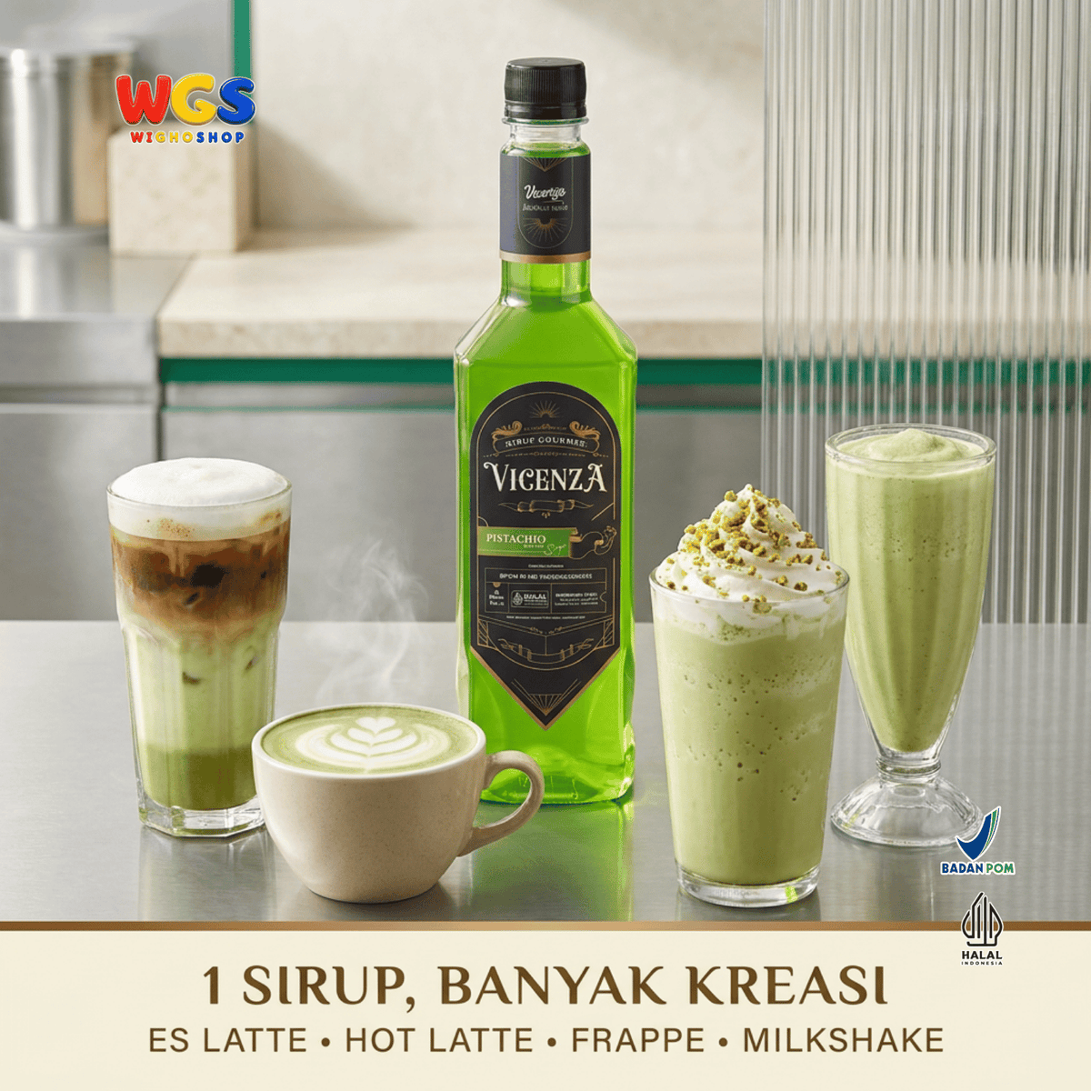 Vicenza Sirup Pistachio 750ml - Pistachio Syrup untuk Kopi Susu, Matcha Latte & Milkshake
