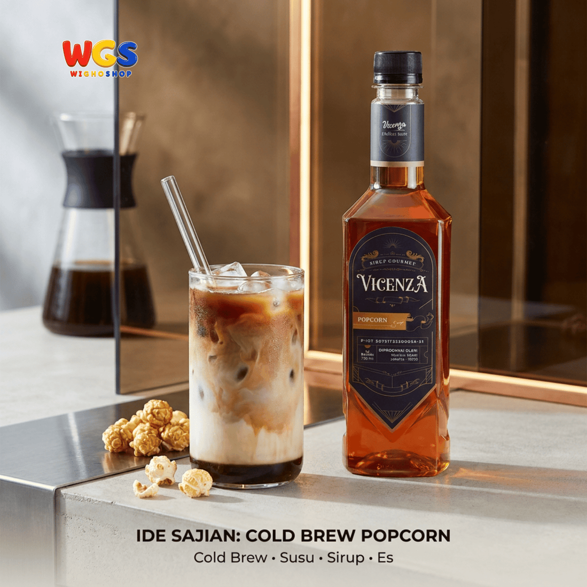 Vicenza Sirup Popcorn 750ml - Popcorn Syrup untuk Kopi, Latte, Milkshake & Dessert