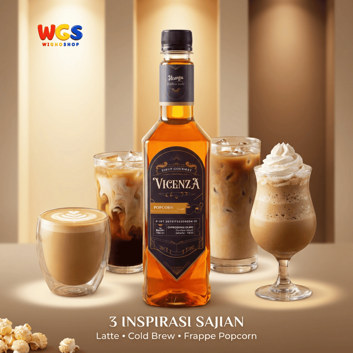 Vicenza Sirup Popcorn 750ml - Popcorn Syrup untuk Kopi, Latte, Milkshake & Dessert