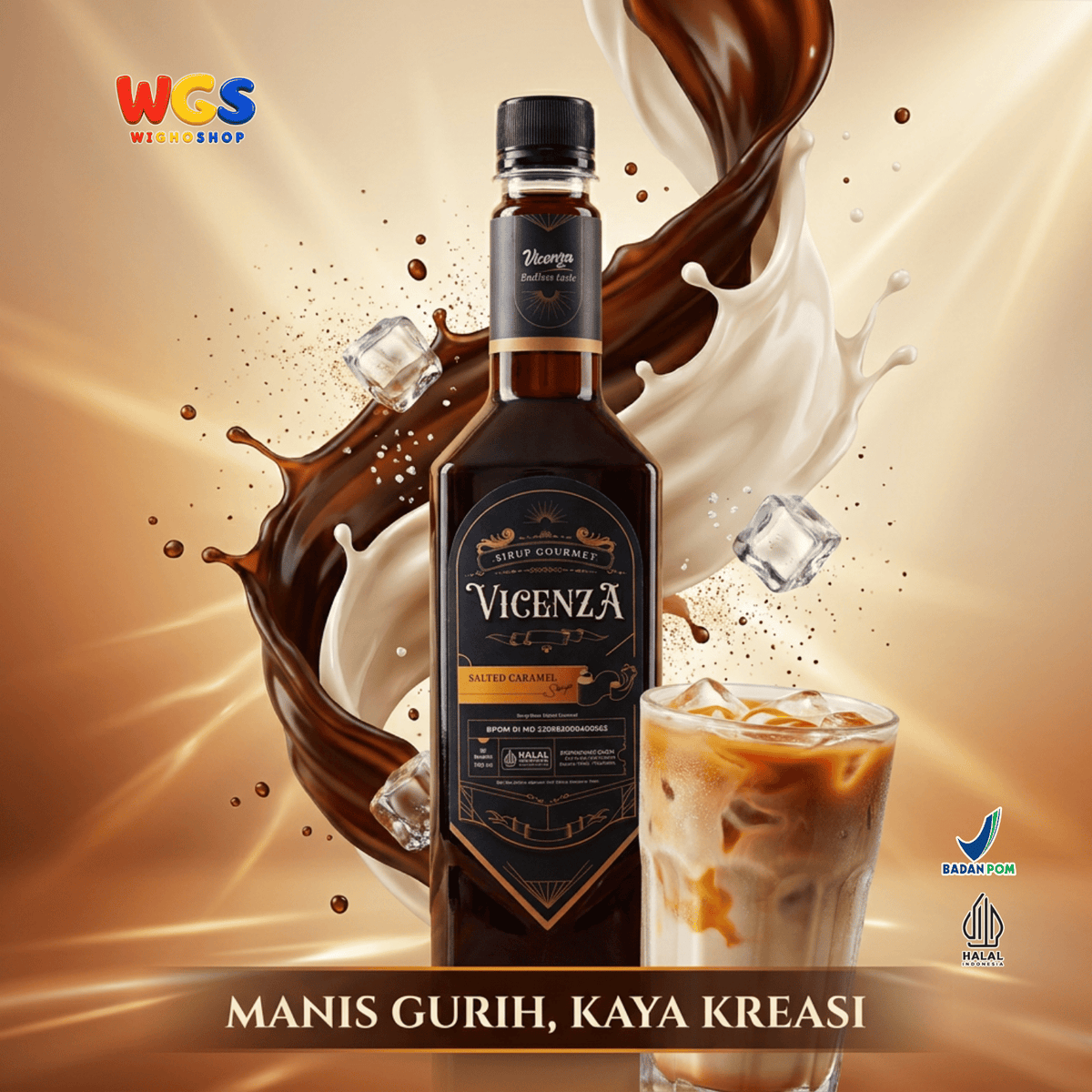 Vicenza Sirup Salted Caramel 750ml - Sirup Karamel Asin untuk Kopi Susu, Latte & Milkshake