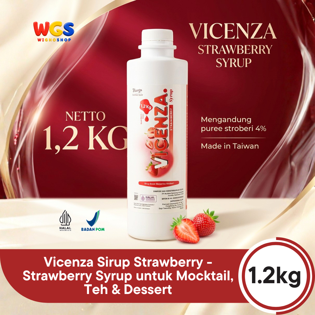 Vicenza Sirup Strawberry 1.2kg - Strawberry Syrup untuk Mocktail, Teh & Dessert