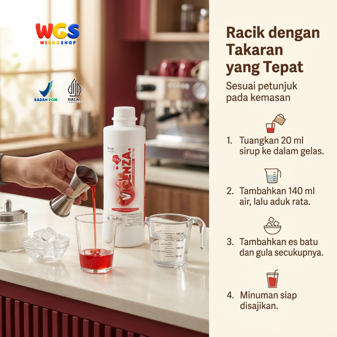Vicenza Sirup Strawberry 1.2kg - Strawberry Syrup untuk Mocktail, Teh & Dessert