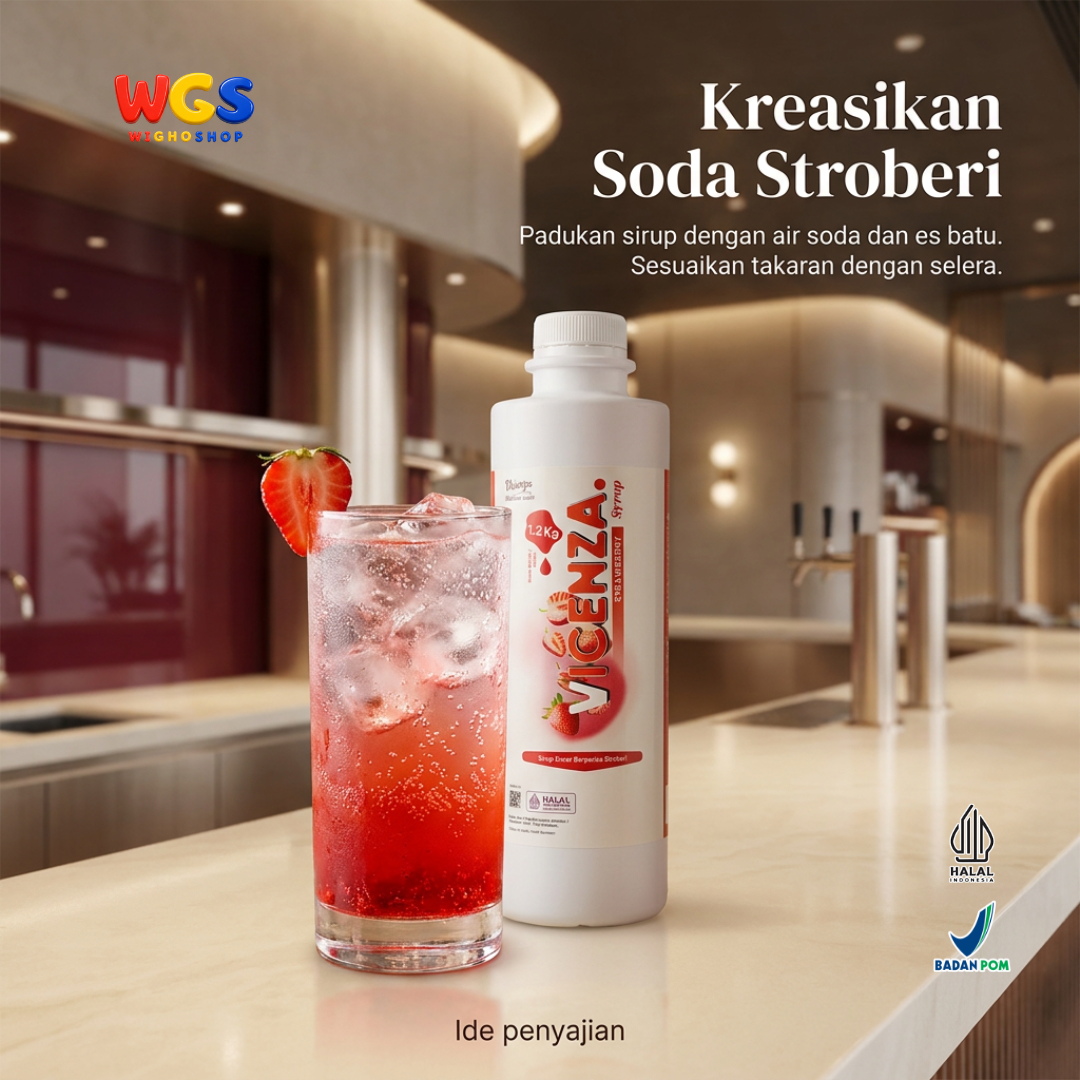 Vicenza Sirup Strawberry 1.2kg - Strawberry Syrup untuk Mocktail, Teh & Dessert