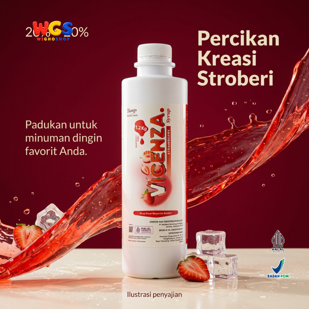 Vicenza Sirup Strawberry 1.2kg - Strawberry Syrup untuk Mocktail, Teh & Dessert