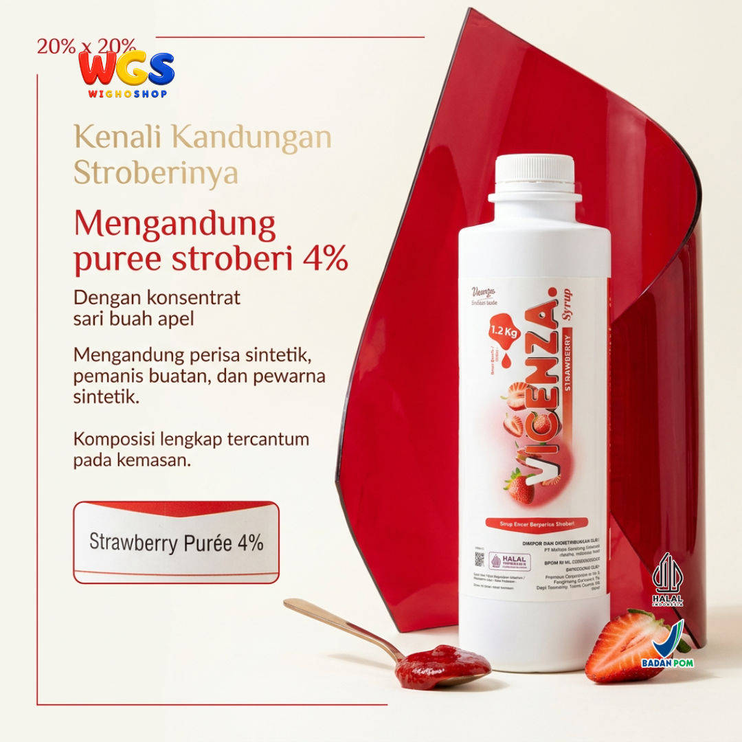 Vicenza Sirup Strawberry 1.2kg - Strawberry Syrup untuk Mocktail, Teh & Dessert
