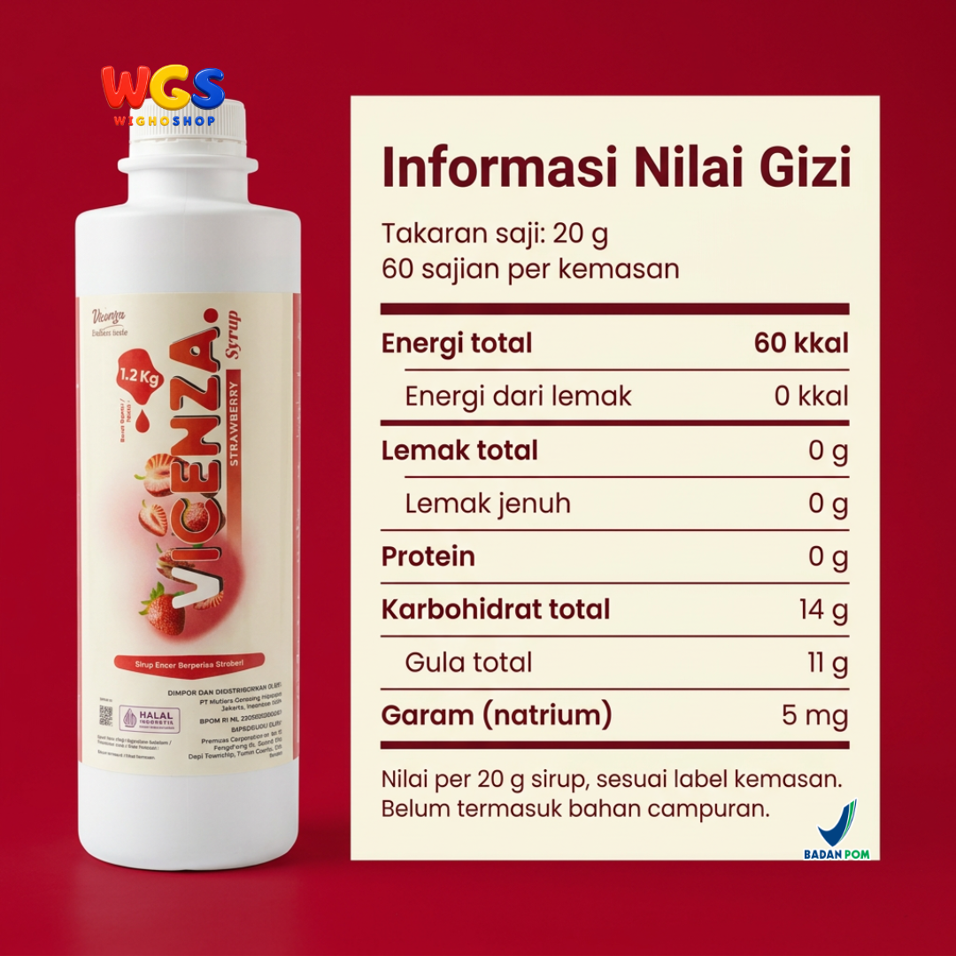 Vicenza Sirup Strawberry 1.2kg - Strawberry Syrup untuk Mocktail, Teh & Dessert