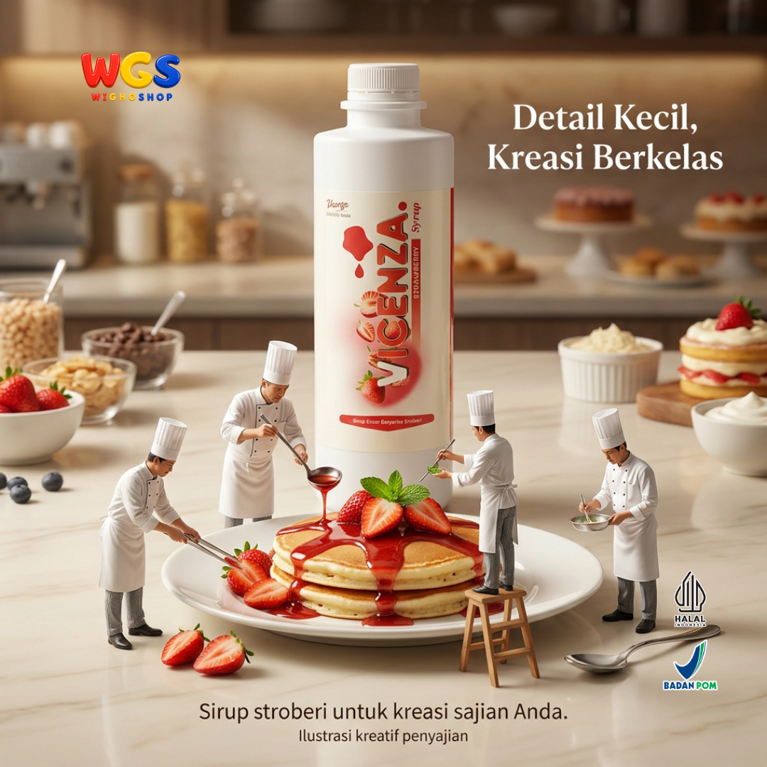 Vicenza Sirup Strawberry 1.2kg - Strawberry Syrup untuk Mocktail, Teh & Dessert