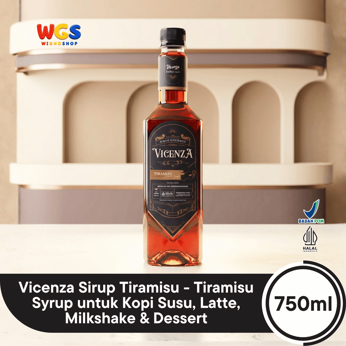 Vicenza Sirup Tiramisu 750ml - Tiramisu Syrup untuk Kopi Susu, Latte, Milkshake & Dessert