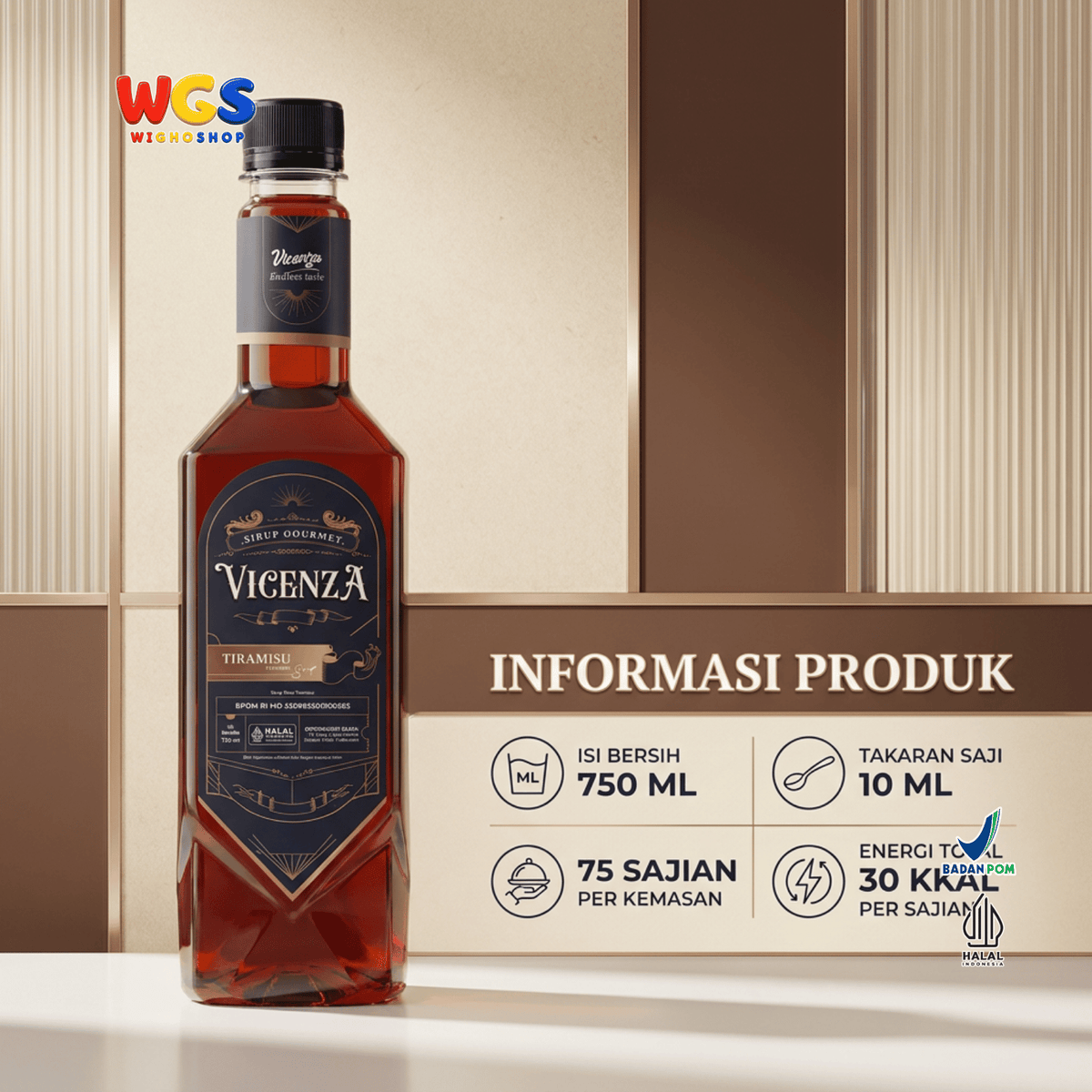Vicenza Sirup Tiramisu 750ml - Tiramisu Syrup untuk Kopi Susu, Latte, Milkshake & Dessert