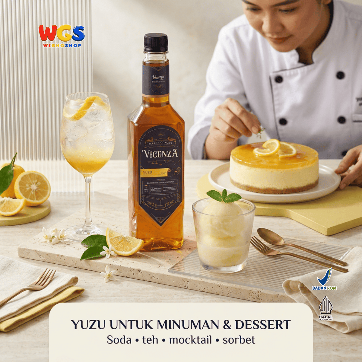 Vicenza Sirup Yuzu 750ml - Yuzu Syrup untuk Es Teh, Soda, Mocktail, Matcha & Kopi