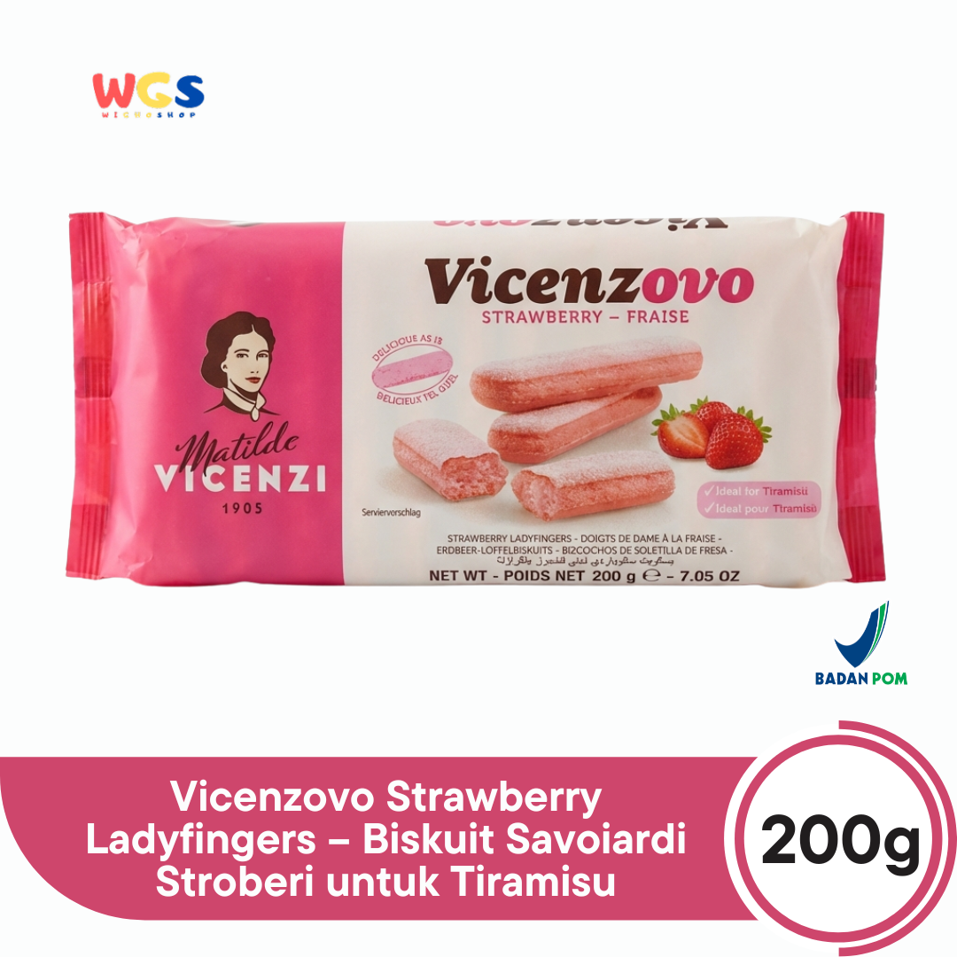 Vicenzi Vicenzovo Strawberry Ladyfingers 200g – Biskuit Savoiardi Stroberi untuk Tiramisu