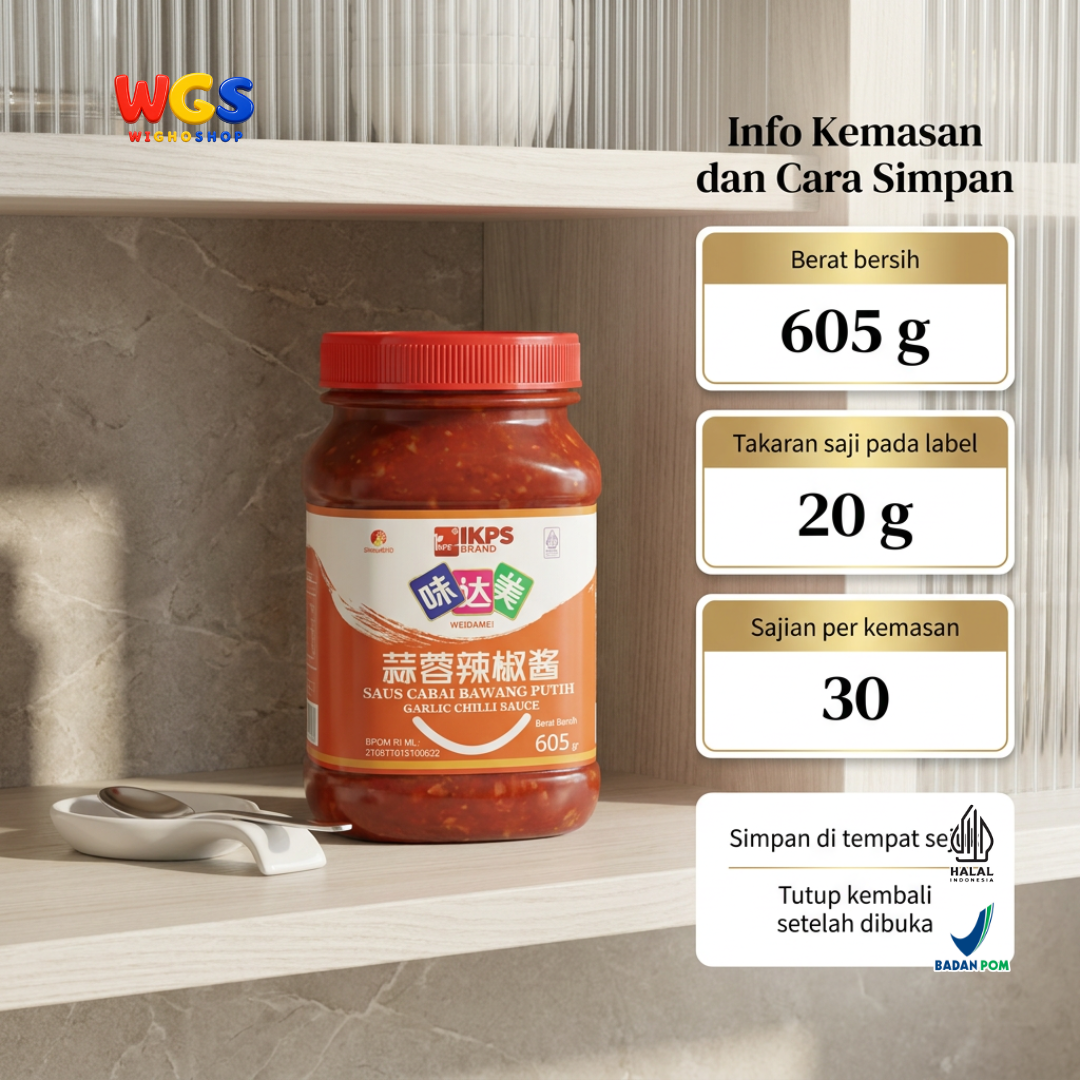 Weidamei Garlic Chilli Sauce 605g - Saus Cabai Bawang Putih untuk Tumisan Panggang dan Cocolan