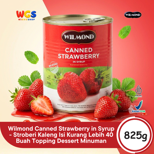 Wilmond Canned Strawberry in Syrup 825g - Stroberi Kaleng Isi Kurang Lebih 40 Buah Topping Dessert Minuman
