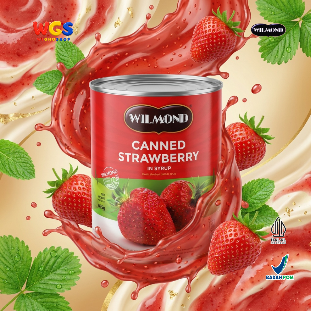 Wilmond Canned Strawberry in Syrup 825g - Stroberi Kaleng Isi Kurang Lebih 40 Buah Topping Dessert Minuman