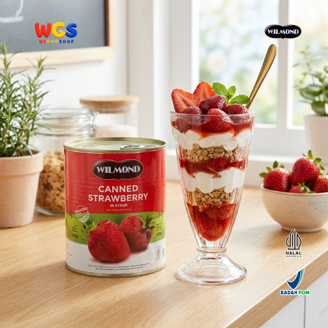 Wilmond Canned Strawberry in Syrup 825g - Stroberi Kaleng Isi Kurang Lebih 40 Buah Topping Dessert Minuman