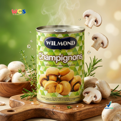 Wilmond Champignons Whole Mushroom 425g - Premium Imported Canned Button Mushrooms - Cooking &amp; Pizza Ingredients