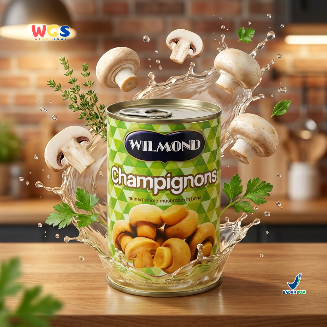 Wilmond Champignons Whole Mushroom 425g - Premium Imported Canned Button Mushrooms - Cooking &amp; Pizza Ingredients