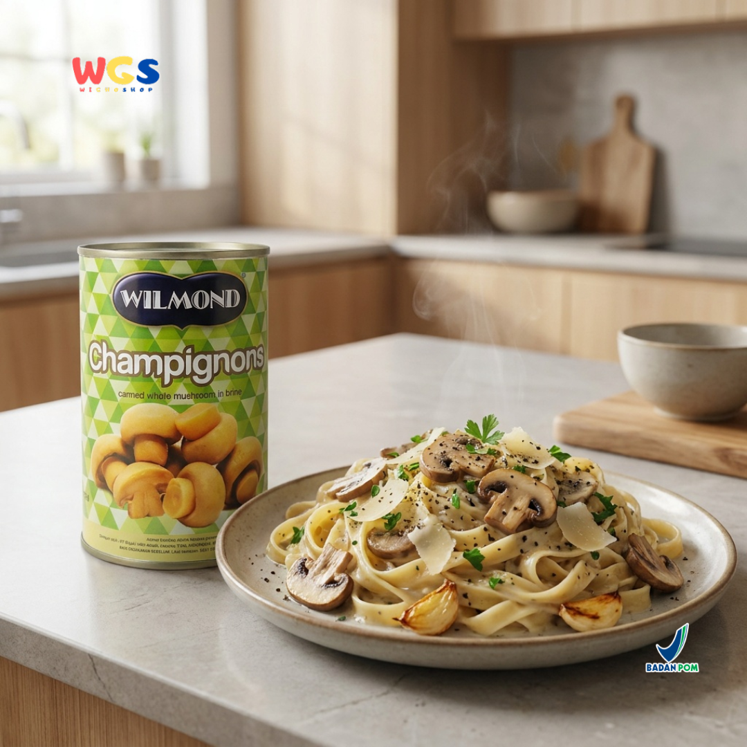 Wilmond Champignons Whole Mushroom 425g - Premium Imported Canned Button Mushrooms - Cooking &amp; Pizza Ingredients