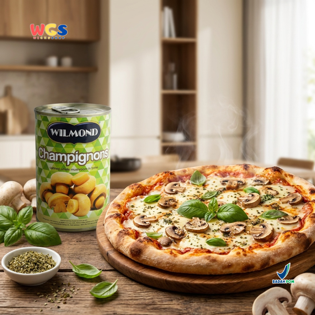 Wilmond Champignons Whole Mushroom 425g - Premium Imported Canned Button Mushrooms - Cooking &amp; Pizza Ingredients