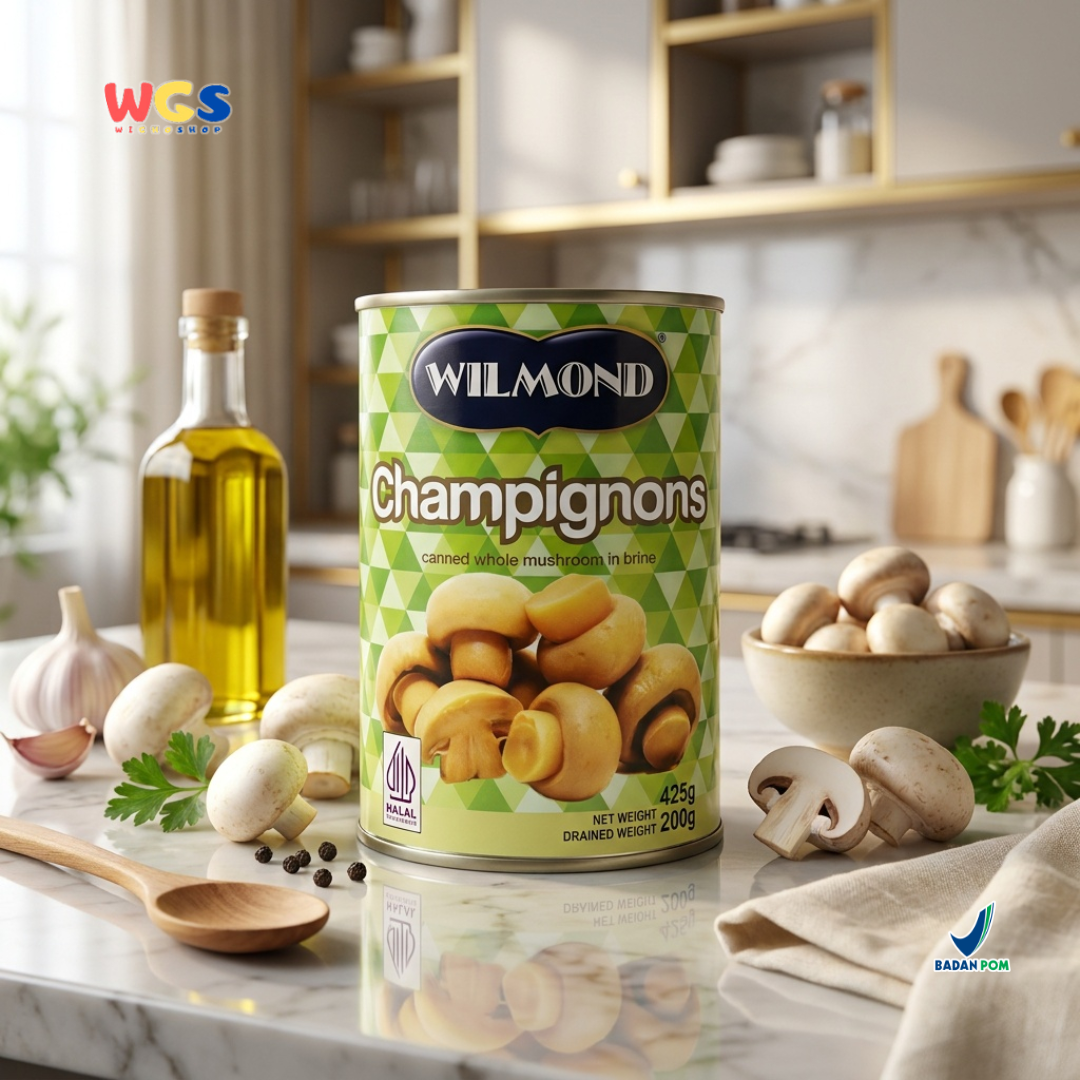 Wilmond Champignons Whole Mushroom 425g - Premium Imported Canned Button Mushrooms - Cooking &amp; Pizza Ingredients