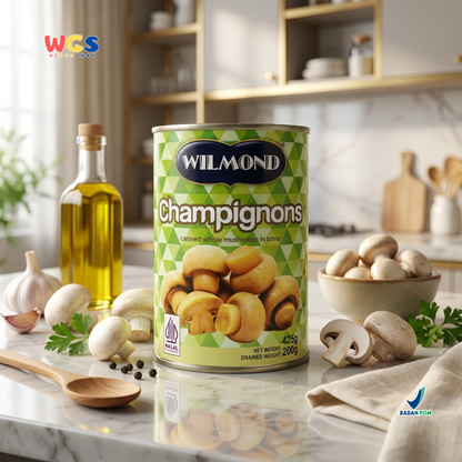 Wilmond Champignons Whole Mushroom 425g - Premium Imported Canned Button Mushrooms - Cooking &amp; Pizza Ingredients