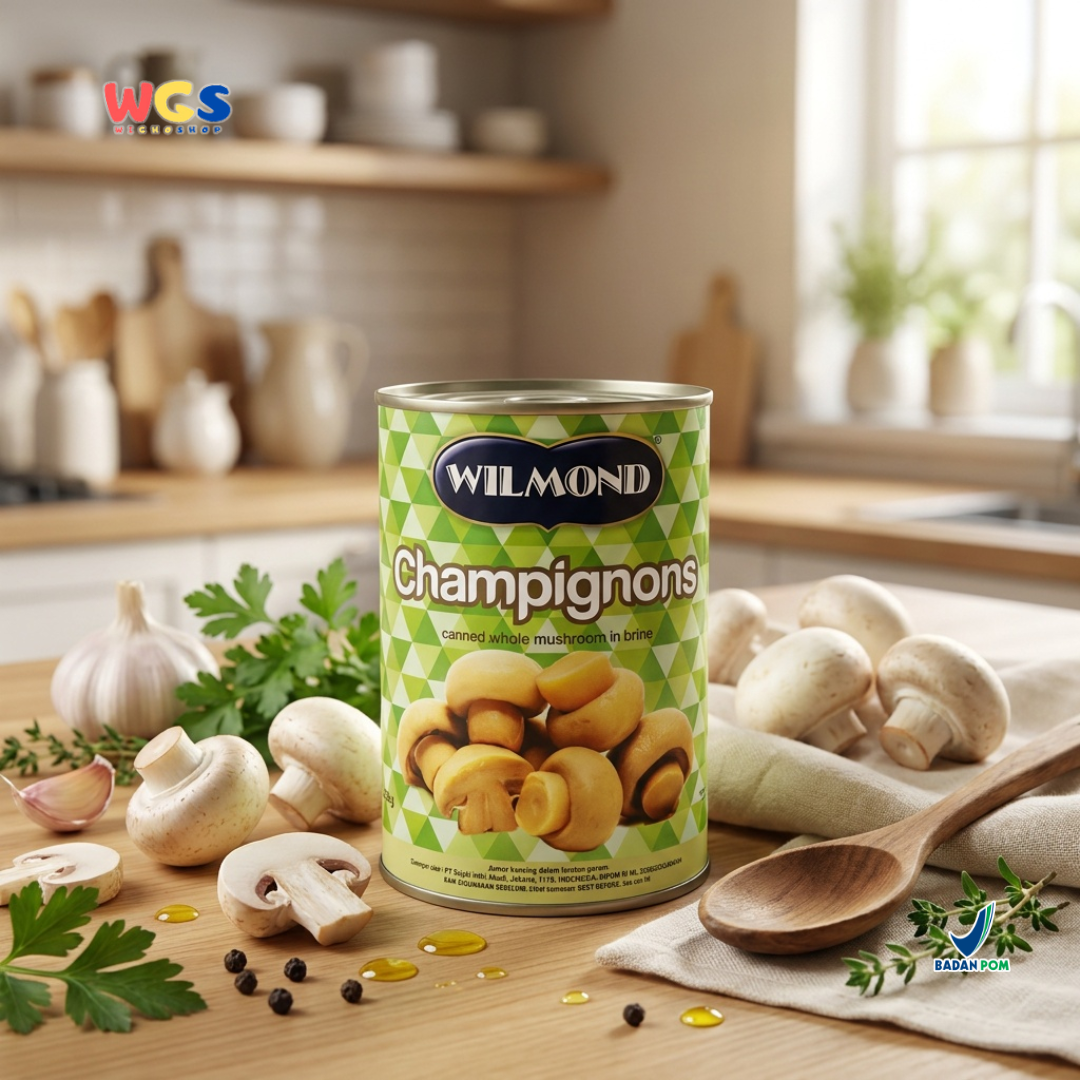 Wilmond Champignons Whole Mushroom 425g - Premium Imported Canned Button Mushrooms - Cooking &amp; Pizza Ingredients