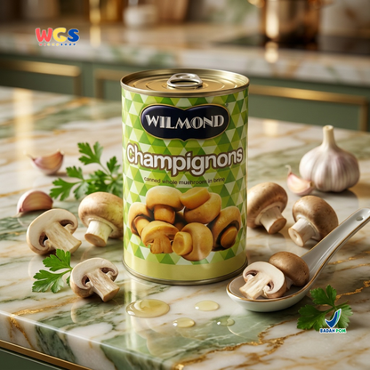 Wilmond Champignons Whole Mushroom 425g - Premium Imported Canned Button Mushrooms - Cooking &amp; Pizza Ingredients
