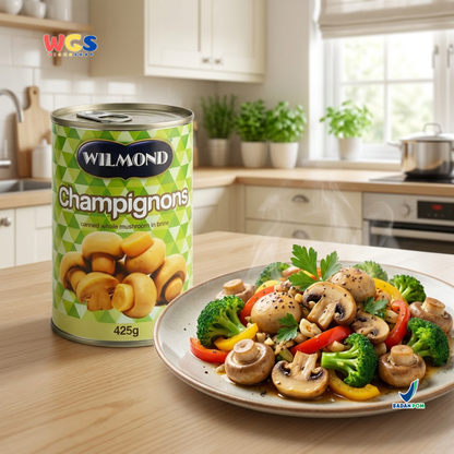 Wilmond Champignons Whole Mushroom 425g - Premium Imported Canned Button Mushrooms - Cooking &amp; Pizza Ingredients