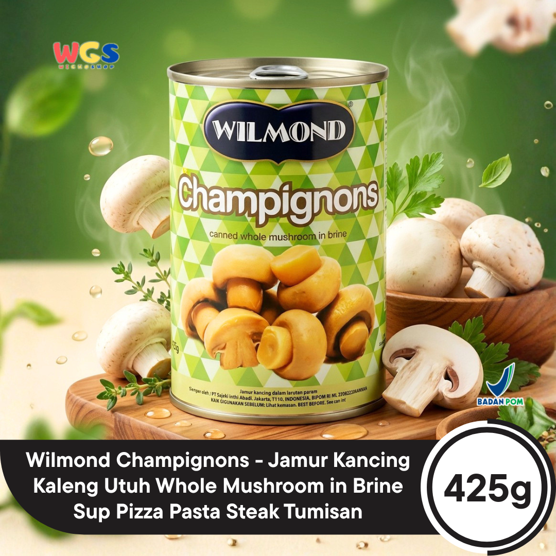 Wilmond Champignons Whole Mushroom 425g - Premium Imported Canned Button Mushrooms - Cooking &amp; Pizza Ingredients