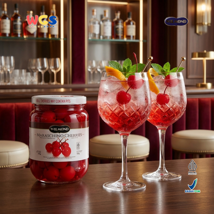 Wilmond Maraschino Cherries with Stem 375g - Manisan Ceri Merah Bertangkai Sirup Topping Kue Dessert