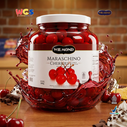 WILMOND Maraschino Cherries with Stem 2kg – Red Cherries with Stems for Drink &amp; Dessert Topping 