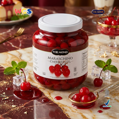 WILMOND Maraschino Cherries with Stem 2kg – Red Cherries with Stems for Drink &amp; Dessert Topping 